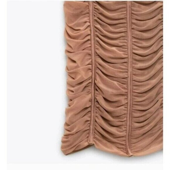 NWOT Zara dusty rose ruched tulle corset mini dress XS - Picture 9 of 16